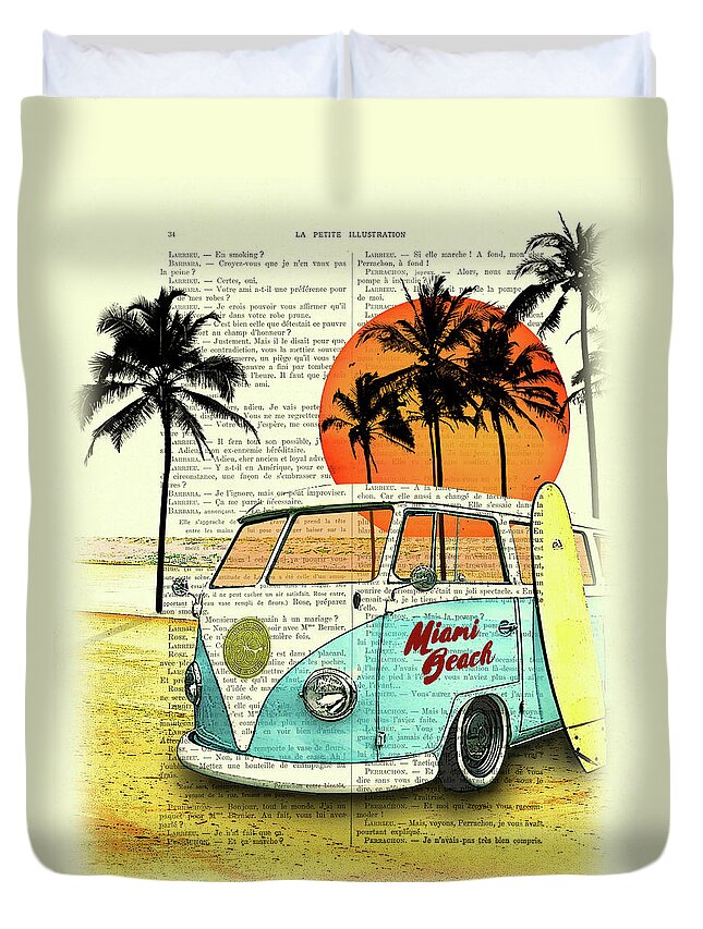 Sun Duvet Cover featuring the digital art Sun sea beach and fun by Madame Memento