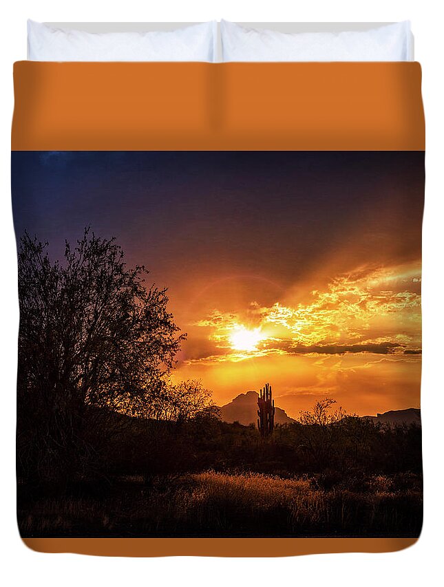Sunset Duvet Cover featuring the photograph Sun Setting on the Sonoran by Saija Lehtonen