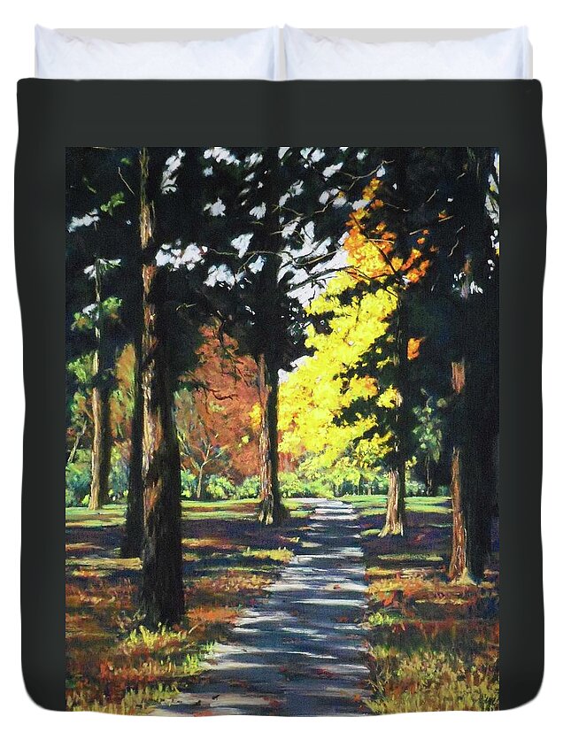 Landscape Duvet Cover featuring the pastel Sun-Shade Path by Diana Colgate