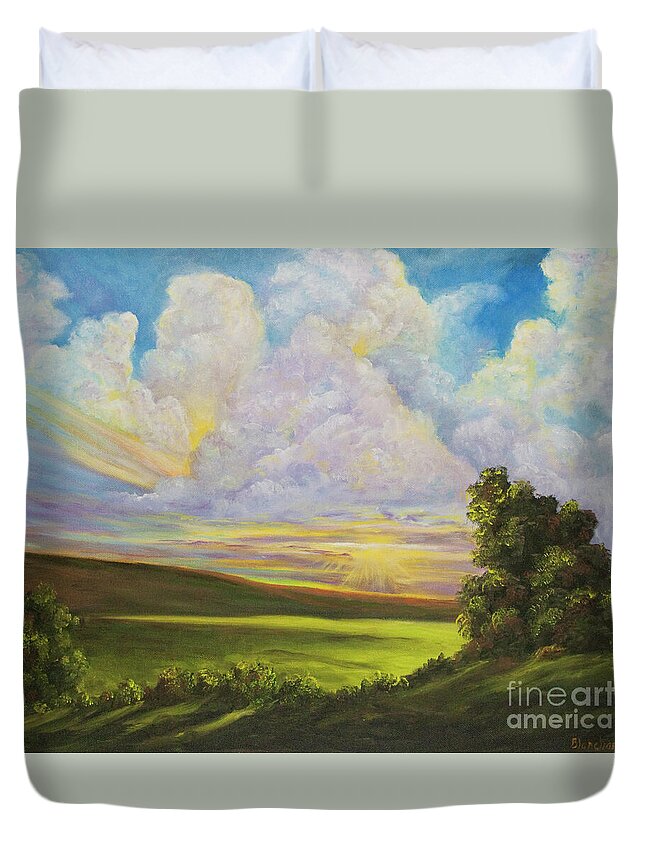 Meadow Painting Duvet Cover featuring the painting Sunburst by Charlotte Blanchard