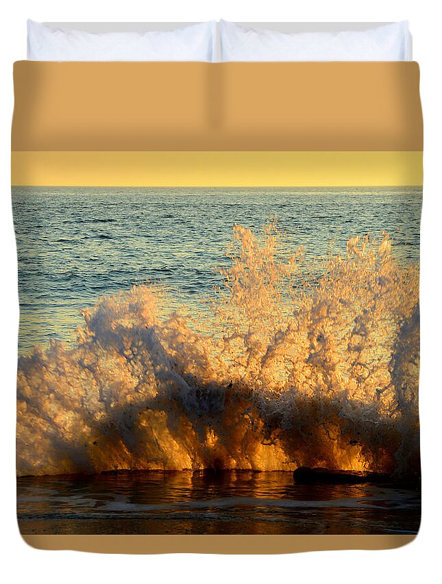 Ocean Duvet Cover featuring the photograph Sunburst Splash by Dianne Cowen Cape Cod Photography