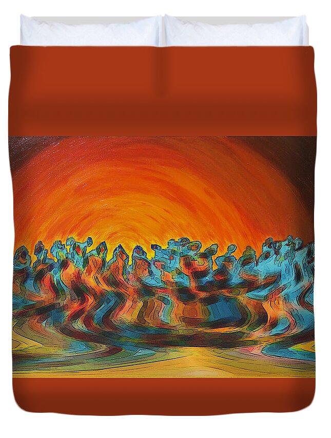 Figurative Abstract Duvet Cover featuring the mixed media Sundance by Ben and Raisa Gertsberg