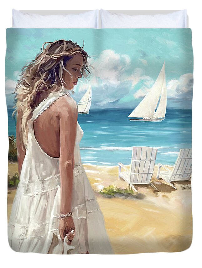 Sunday Afternoon At The Beach Duvet Cover featuring the painting Sunday afternoon at the beach by Tim Gilliland