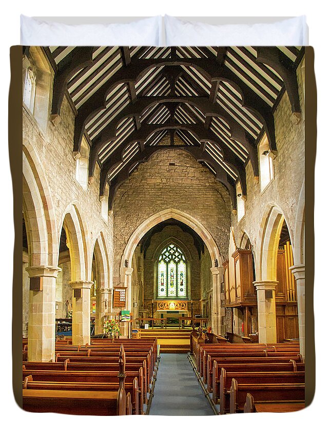 England - Church - Interior - Pews - Arches - Stone - Alter - Christian - Religion - Roof Duvet Cover featuring the photograph Sunday Best by Chris Horsnell