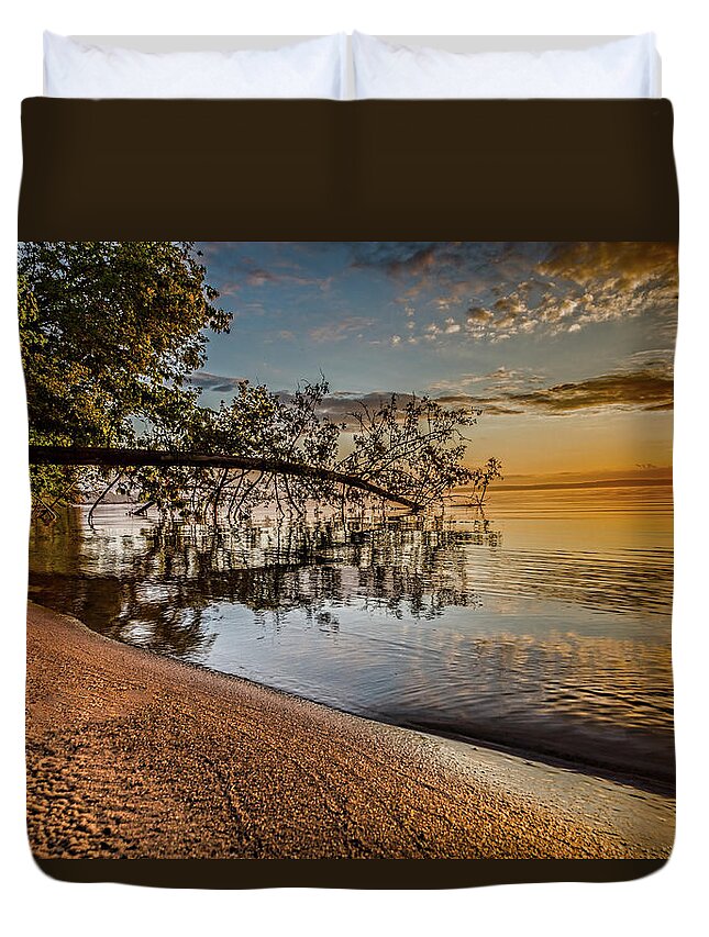 Higgins Lake Duvet Cover featuring the photograph Sunday Sunrise by Joe Holley
