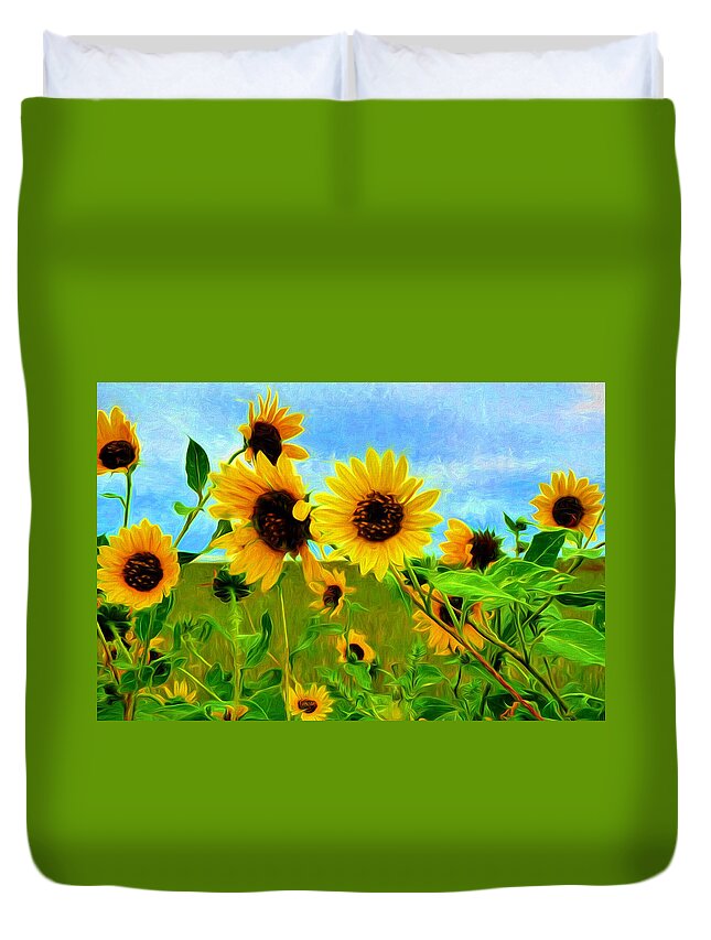 Best Duvet Cover featuring the painting Sunflower Along the Road by Mitchell R Grosky