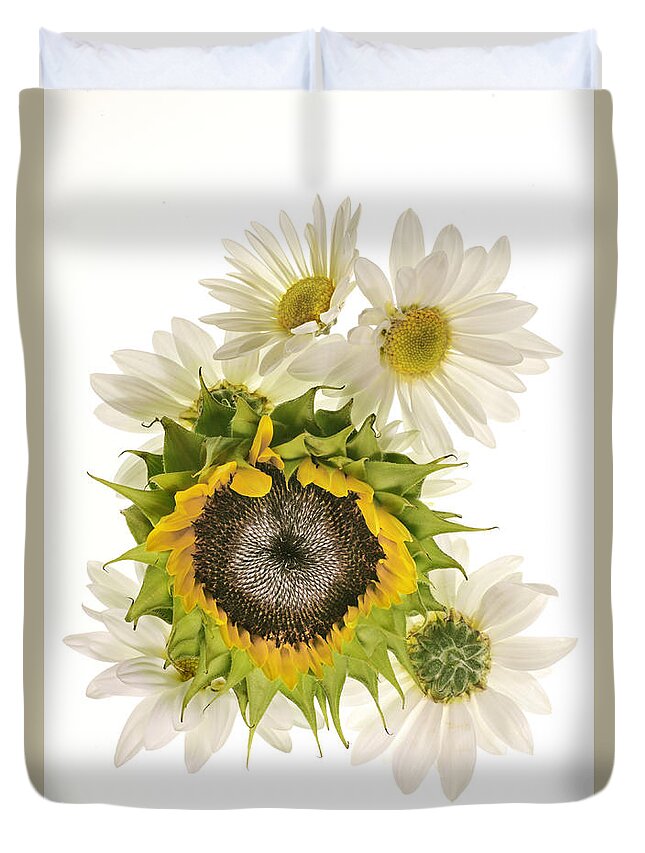 Sunflower Duvet Cover featuring the photograph Sunflower and Daisies by Roman Kurywczak