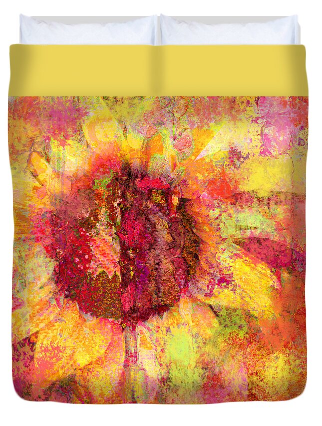 Pink Sunflower Duvet Cover featuring the photograph Sunflower Burst In Pink by Suzanne Powers