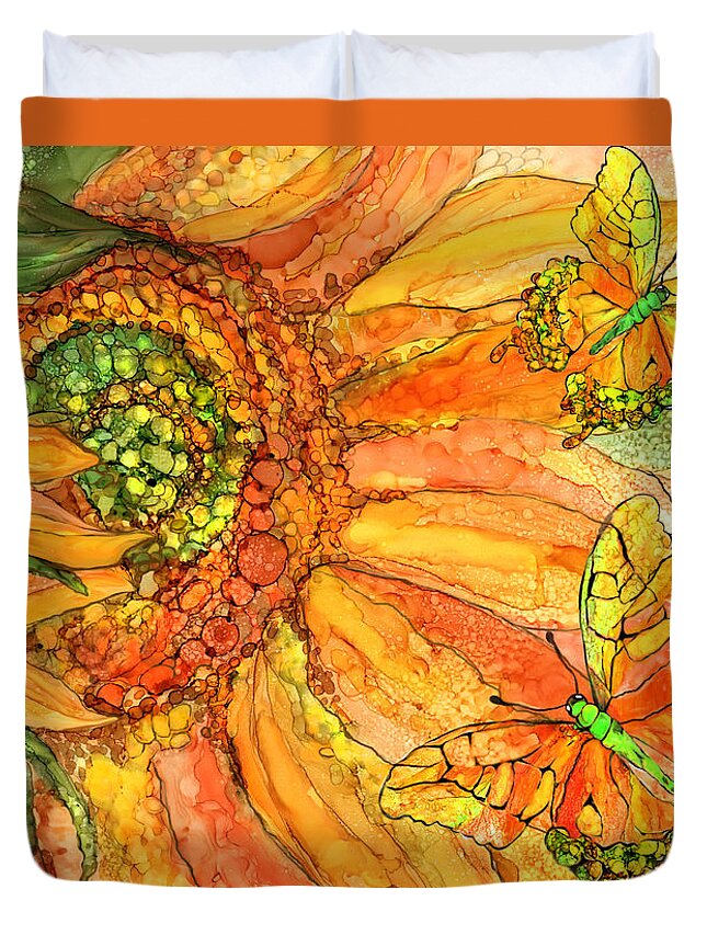 Carol Cavalaris Duvet Cover featuring the mixed media Sunflower Butterflies by Carol Cavalaris