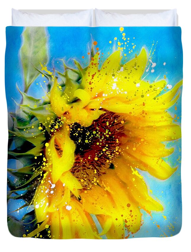 Sunflower Duvet Cover featuring the painting Sunflower Essence by Barbara Chichester