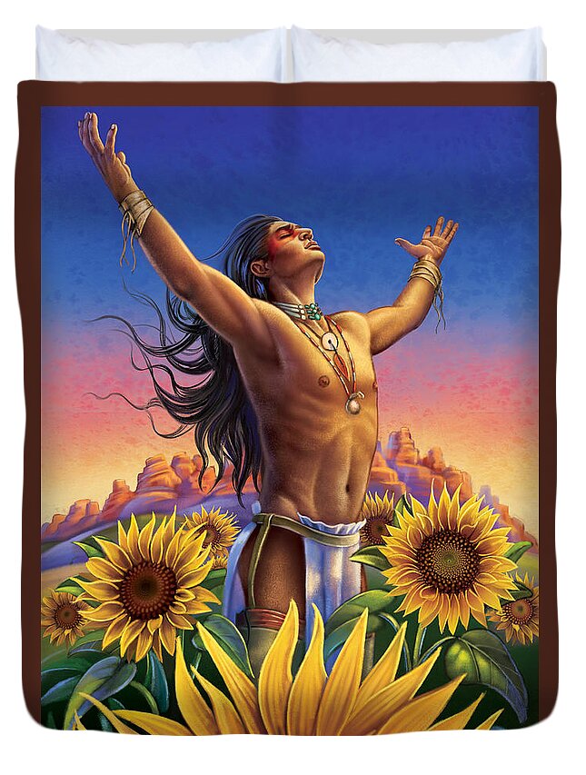 Flowers Duvet Cover featuring the painting Sunflower - Glorious Success by Anne Wertheim