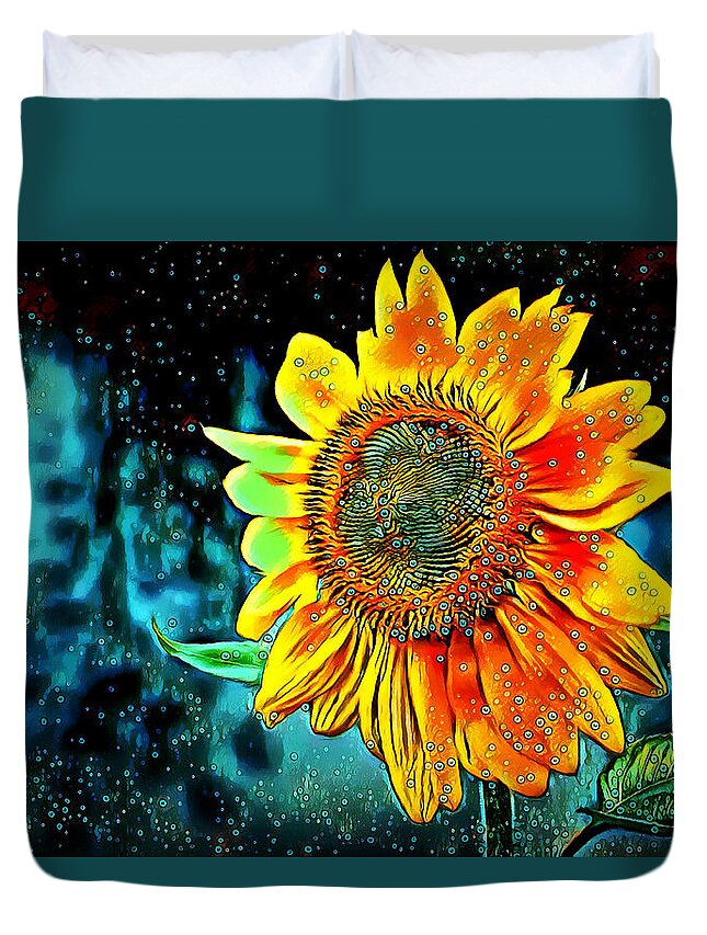 Plants Duvet Cover featuring the digital art Sunflower Rain by Pennie McCracken