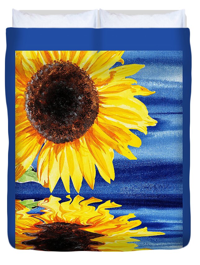 Sunflowers Duvet Cover featuring the painting Sunflower Reflection by Irina Sztukowski by Irina Sztukowski