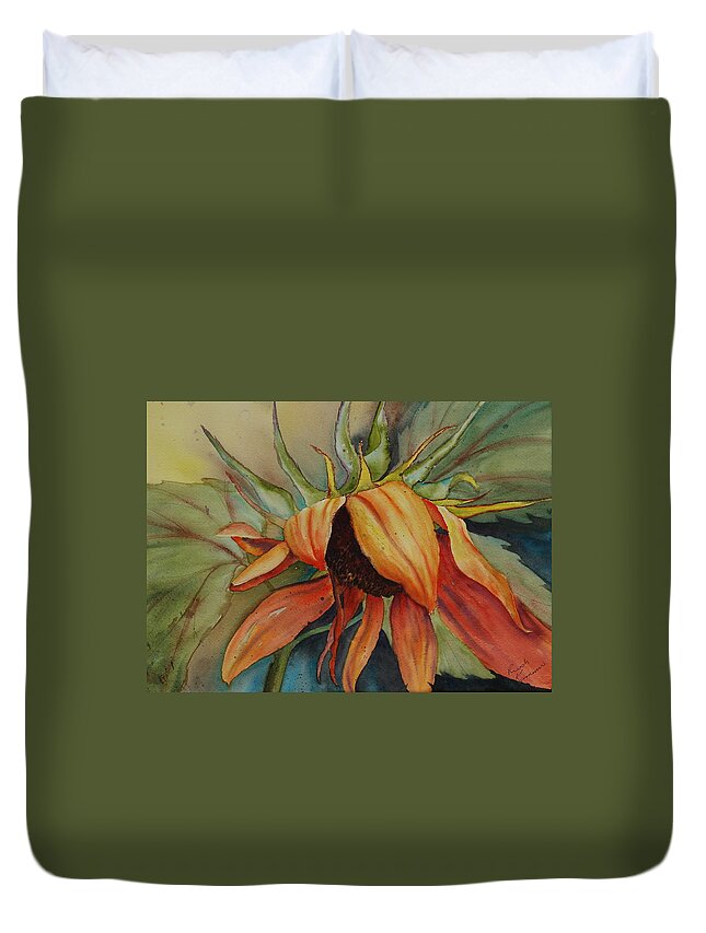 Sunflower Duvet Cover featuring the painting Sunflower by Ruth Kamenev