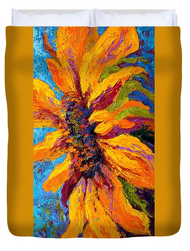 Sunflowers Duvet Cover featuring the painting Sunflower Solo II by Marion Rose