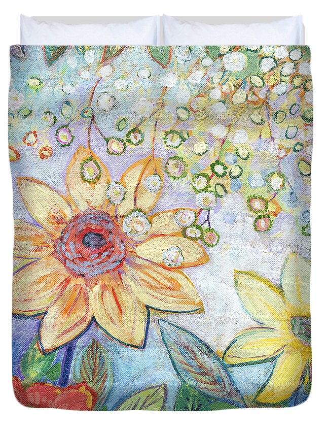 Sunflower Duvet Cover featuring the painting Sunflower Tropics Part 2 by Jennifer Lommers