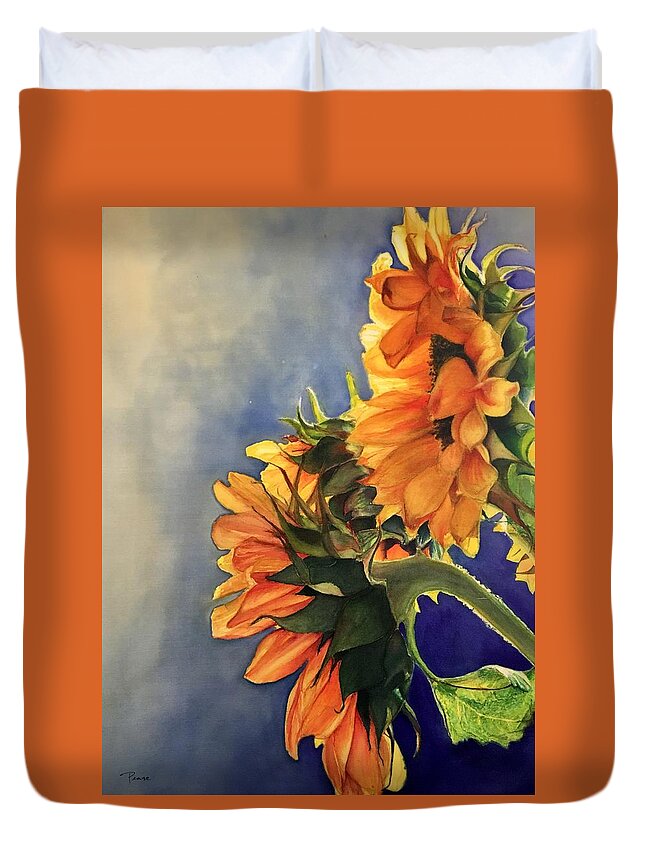Floral Duvet Cover featuring the painting Sunflowers by Barbara Pease