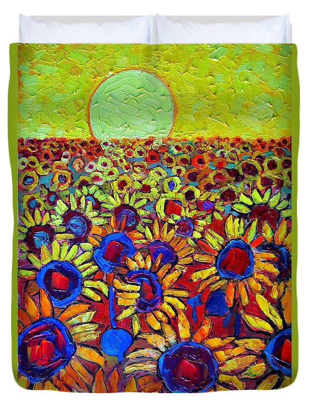 Sunflowers Duvet Cover featuring the painting Sunflowers Field At Sunrise by Ana Maria Edulescu