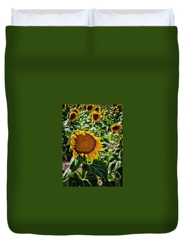 Country Duvet Cover featuring the painting Sunflowers Glaze by Michael Gross