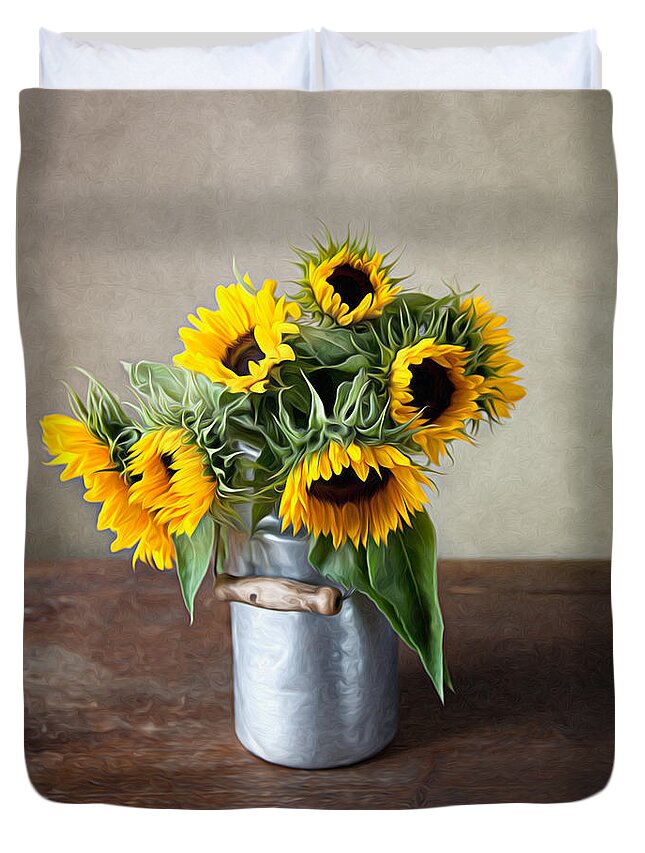Sunflower Duvet Cover featuring the photograph Sunflowers by Nailia Schwarz