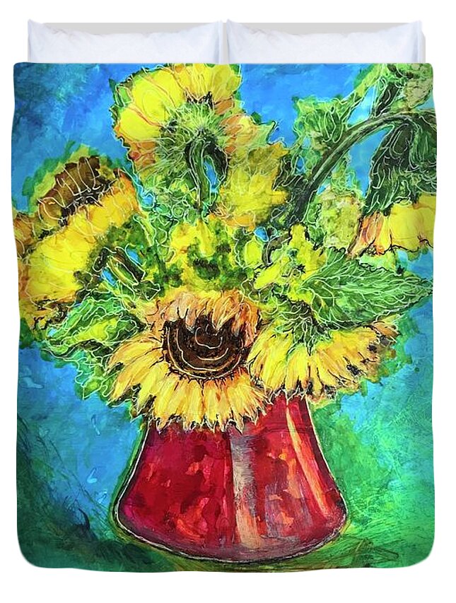 Sunflower Duvet Cover featuring the painting Sunflowers by Rae Chichilnitsky