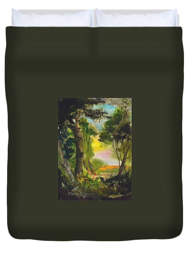 Trees Duvet Cover featuring the painting Sunglow by Frank SantAgata