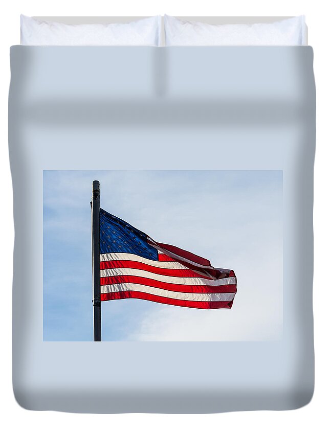 Sunlit Duvet Cover featuring the photograph Sunlit Flag by Holden The Moment