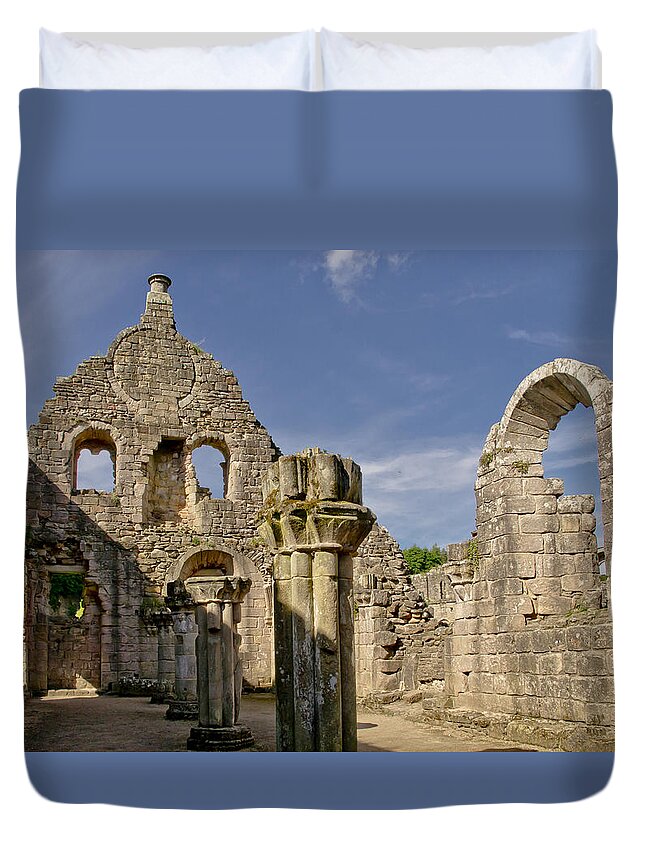 Reformation Duvet Cover featuring the photograph Sunny Abbey Ruins by Elena Perelman
