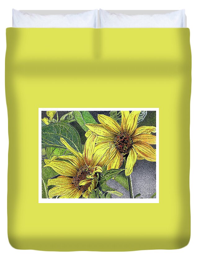 Sunflowers Duvet Cover featuring the mixed media Sunny Daze by Louise Howarth