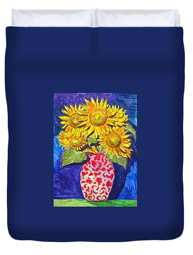 Sunflower Duvet Cover featuring the painting Sunny Disposition by Jean Blackmer