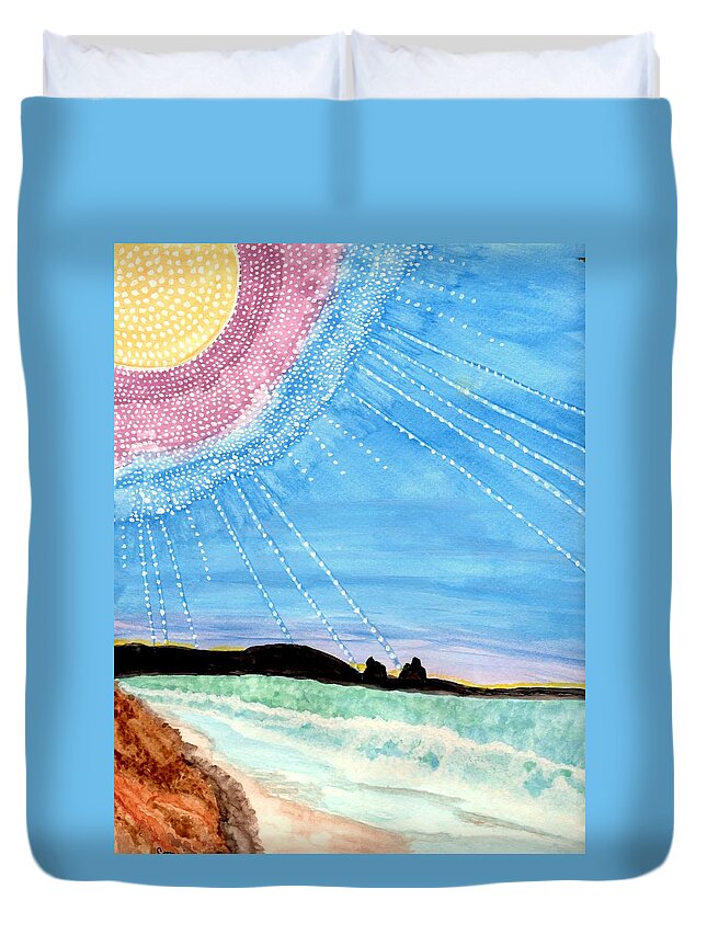 Colorfull Sun Duvet Cover featuring the painting Sunny Ocean Days Are Bigger Than Life by Connie Valasco