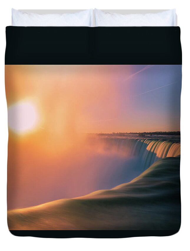 Niagara Falls Duvet Cover featuring the photograph Sunrise above Niagara Falls by Jay Smith