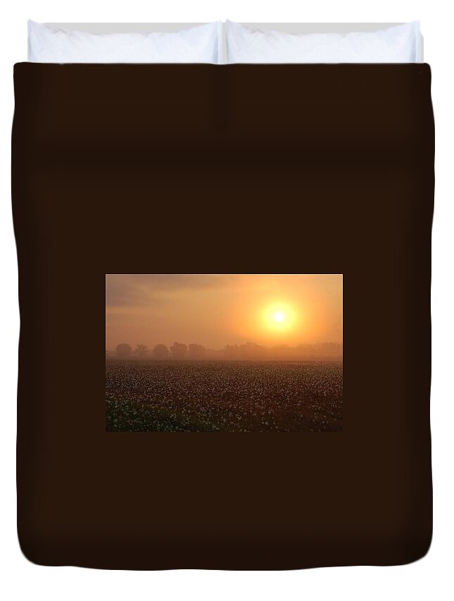 Mobile Duvet Cover featuring the digital art Sunrise and the Cotton Field by Michael Thomas