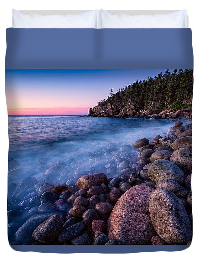 Acadia Duvet Cover featuring the photograph Sunrise At Boulder Beach Acadia NP by Jeff Sinon