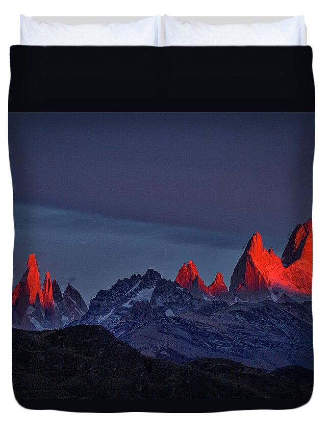 Patagonia Duvet Cover featuring the photograph Sunrise at Fitz Roy #2 - Patagonia by Stuart Litoff