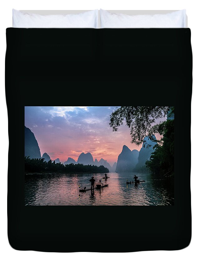 Asia Duvet Cover featuring the photograph Sunrise at Lee river by Usha Peddamatham