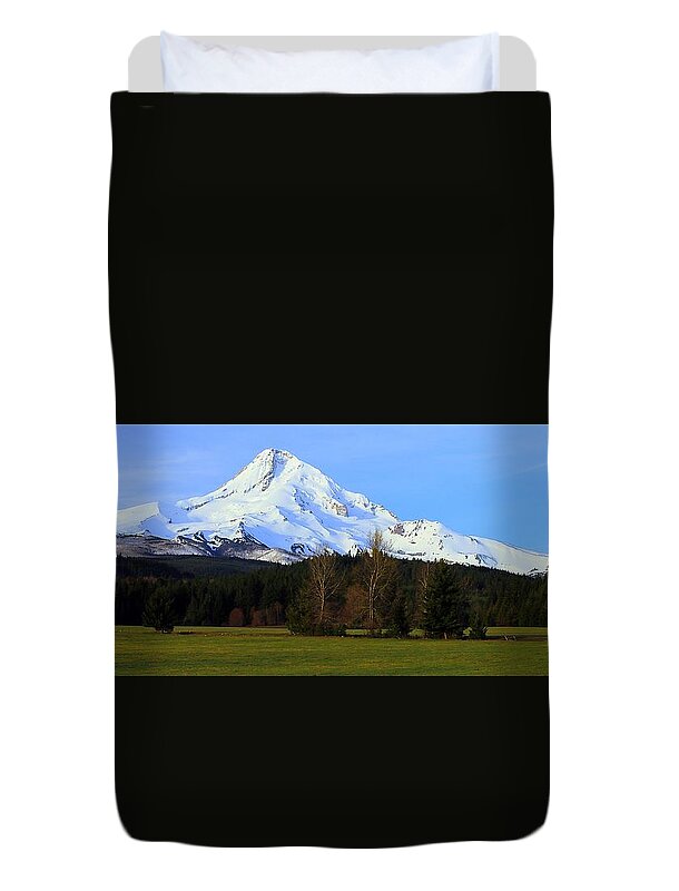 Oregon Duvet Cover featuring the photograph Sunrise at Mt. Hood by Steve Warnstaff