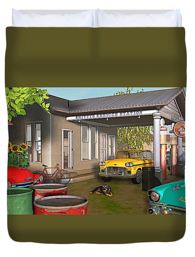 Antique Cars Duvet Cover featuring the photograph Sunrise at Smittys by Peter J Sucy
