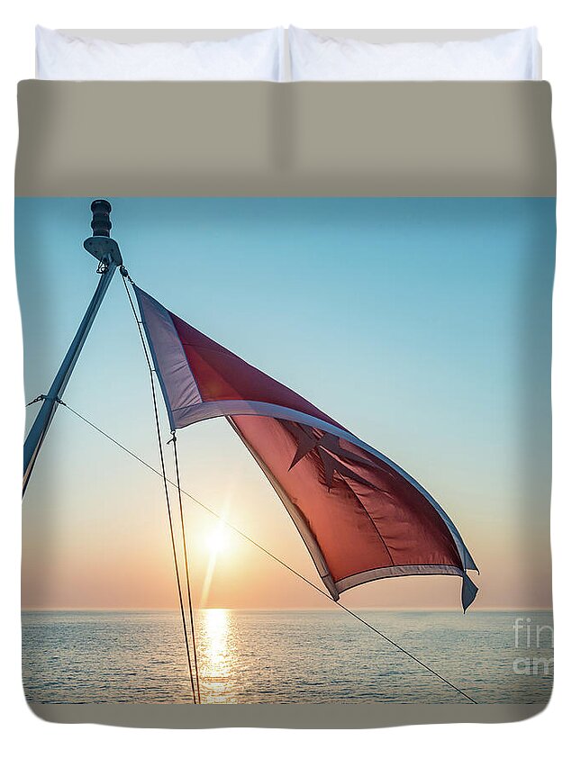 Aegis Duvet Cover featuring the photograph Sunrise At The Horizont by Hannes Cmarits