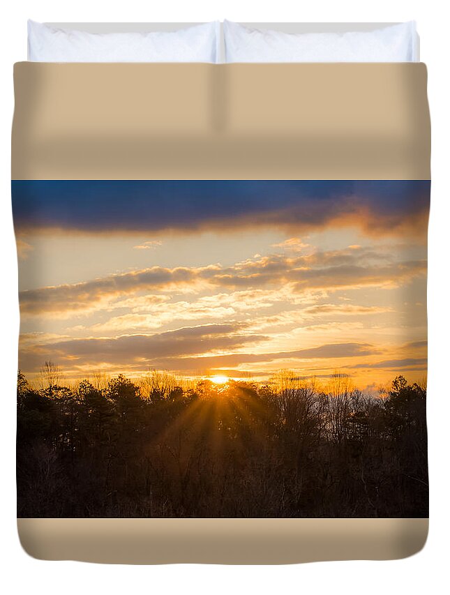Jan Holden Duvet Cover featuring the photograph Sunrise At The Treetops by Holden The Moment