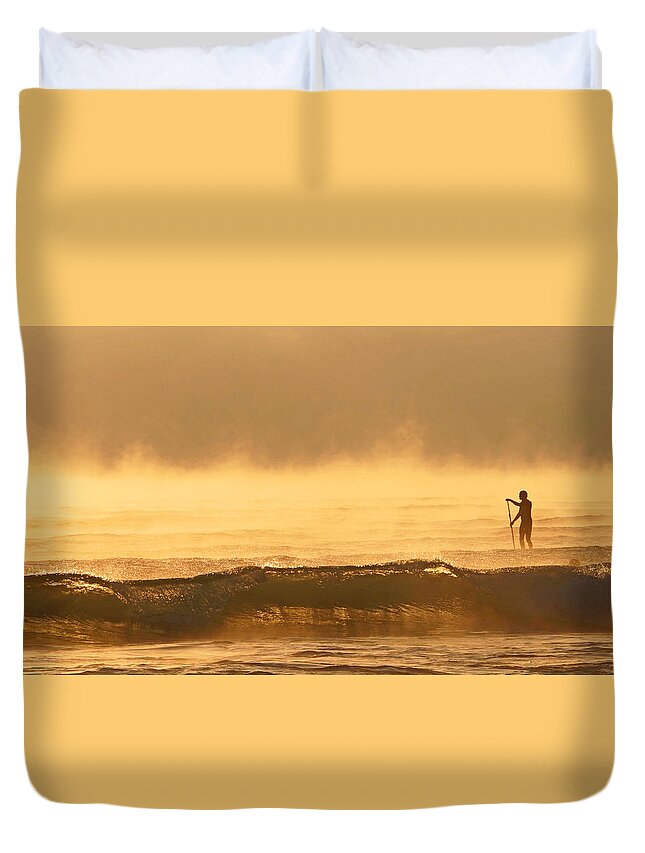 Sunrise Duvet Cover featuring the photograph Sunrise Fog Paddler by Lawrence S Richardson Jr
