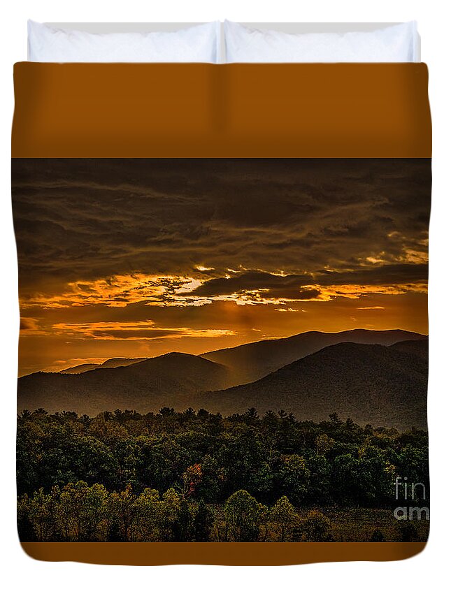 Sunrise Duvet Cover featuring the photograph Sunrise in Cades Cove Great Smoky Mountains Tennessee by T Lowry Wilson