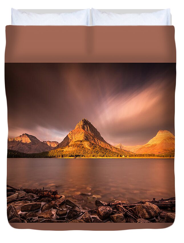 Mount Grinnell Duvet Cover featuring the photograph Sunrise in Glacier National Park by Pierre Leclerc Photography