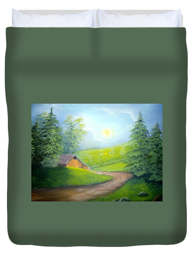 Barns Duvet Cover featuring the painting Sunrise in the Country by Debra Campbell