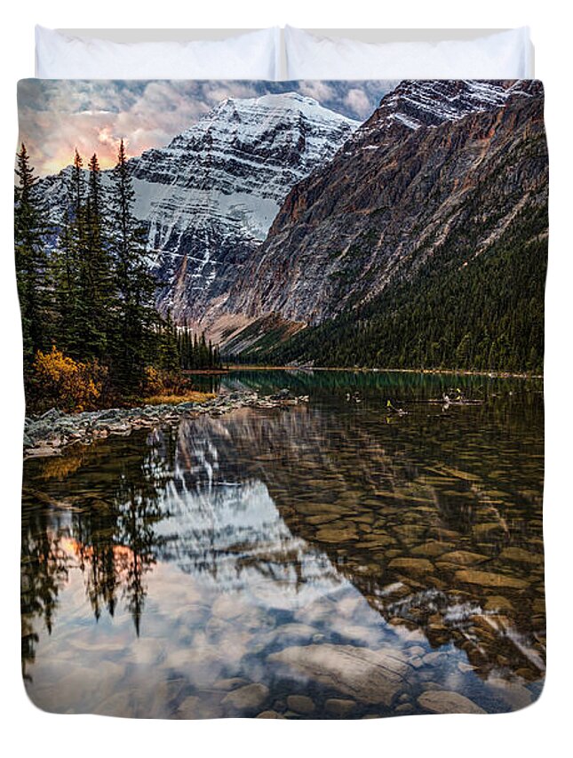 Jasper National Park Duvet Cover featuring the photograph Sunrise in the Rocky Mountains by Pierre Leclerc Photography