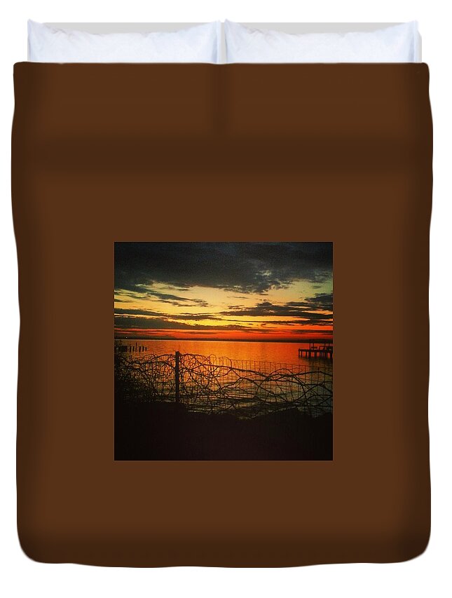 Fence Duvet Cover featuring the photograph Sunrise by Karen Breeze