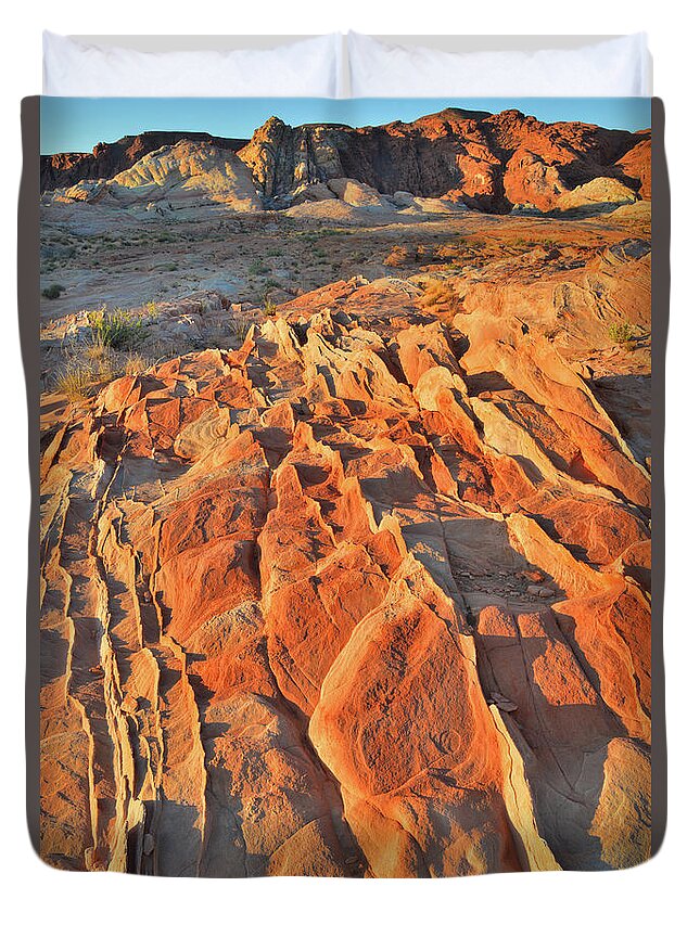Valley Of Fire State Park Duvet Cover featuring the photograph Sunrise of Waves of Sandstone in Valley of Fire by Ray Mathis