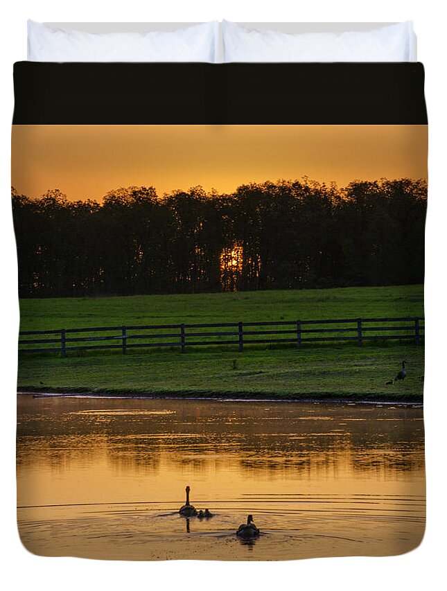 Sunrise Duvet Cover featuring the photograph Sunrise on a Gettysburg Duck Pond by Bill Cannon