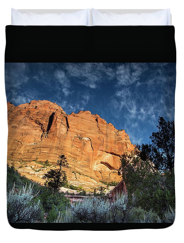 Zion National Park Duvet Cover featuring the photograph Sunrise on Kolob Arch trail by Kunal Mehra