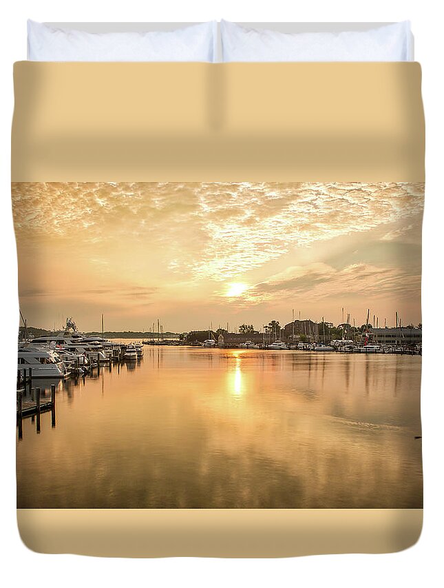 Spa Creek Duvet Cover featuring the photograph Sunrise on Spa Creek by Walt Baker